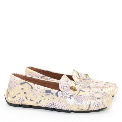 KG Eagle Driver Gold Comb Snake Print Flats W89