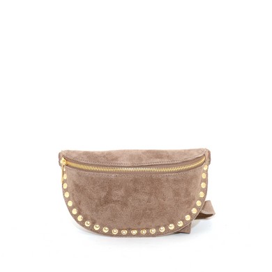 Doreen Beltbag taupe suede met studs