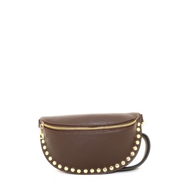Doreen beltbag donkerbruin leer met studs