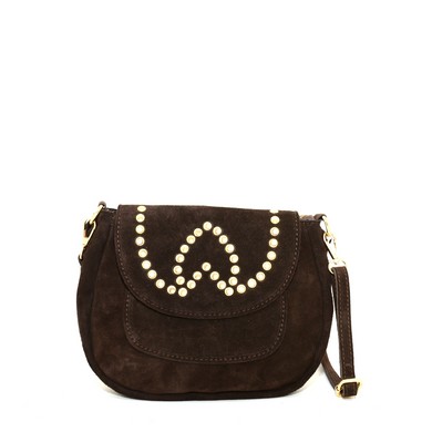 Doreen tas donkerbruin suede met studs
