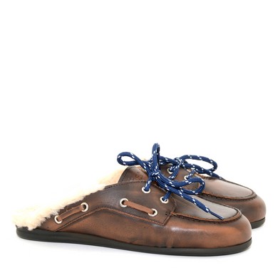 P4 Boat Loafer Mule leather coffee