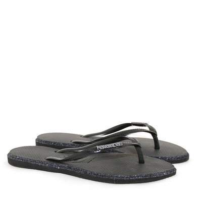 Slippers glitterrand zwart