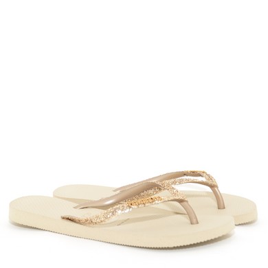 Slippers crème met gouden glitters