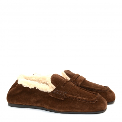 P30 Penny Loafer Square Fur suede dark brown
