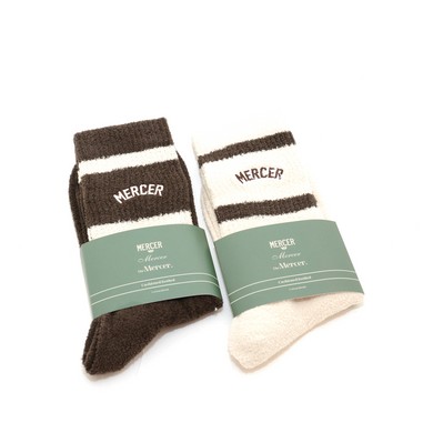 The Mercer Soft Socks off-white + brown
